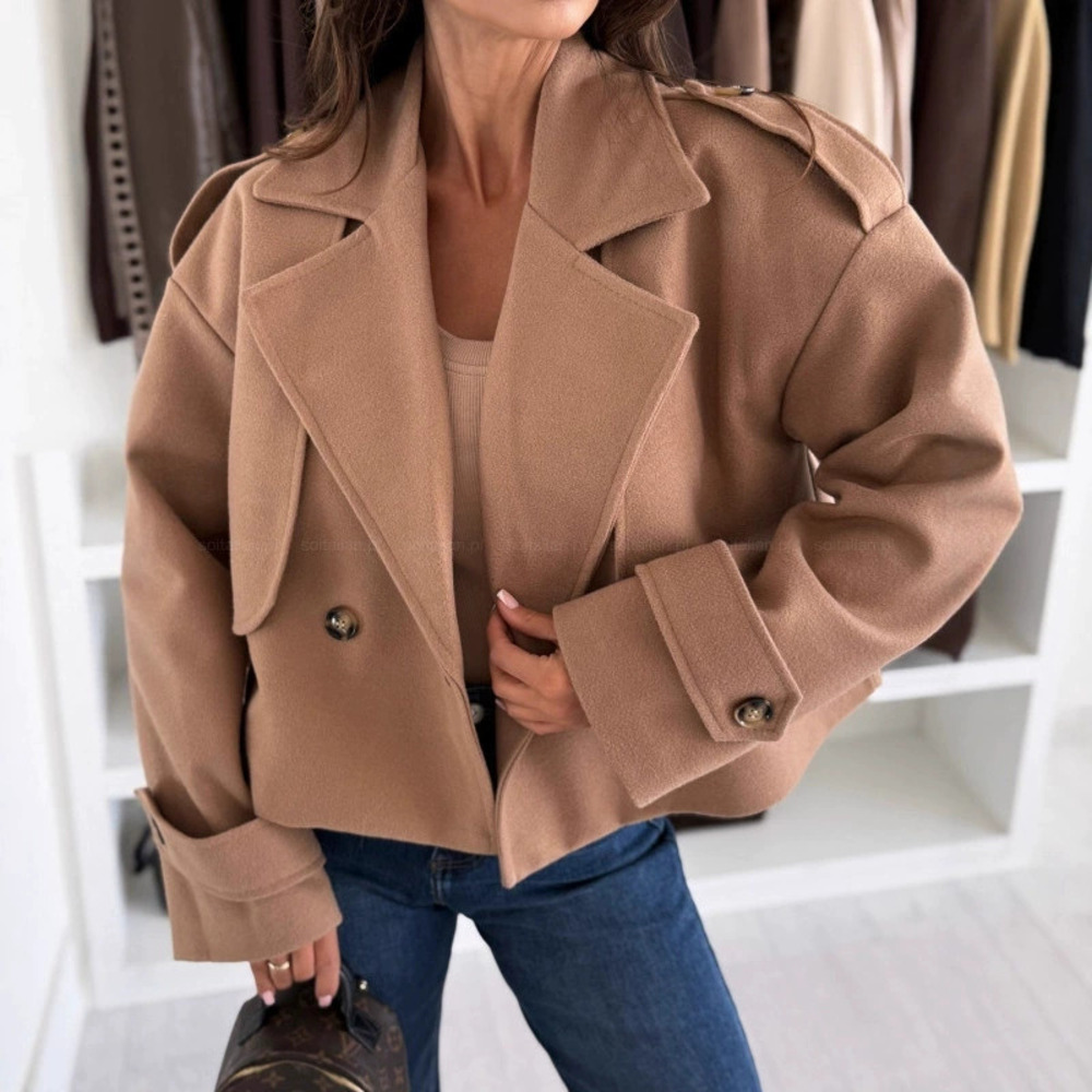 ZARA Womens Fall Winter Solid Color Simple Long Sleeve Casual Short Wool Coat